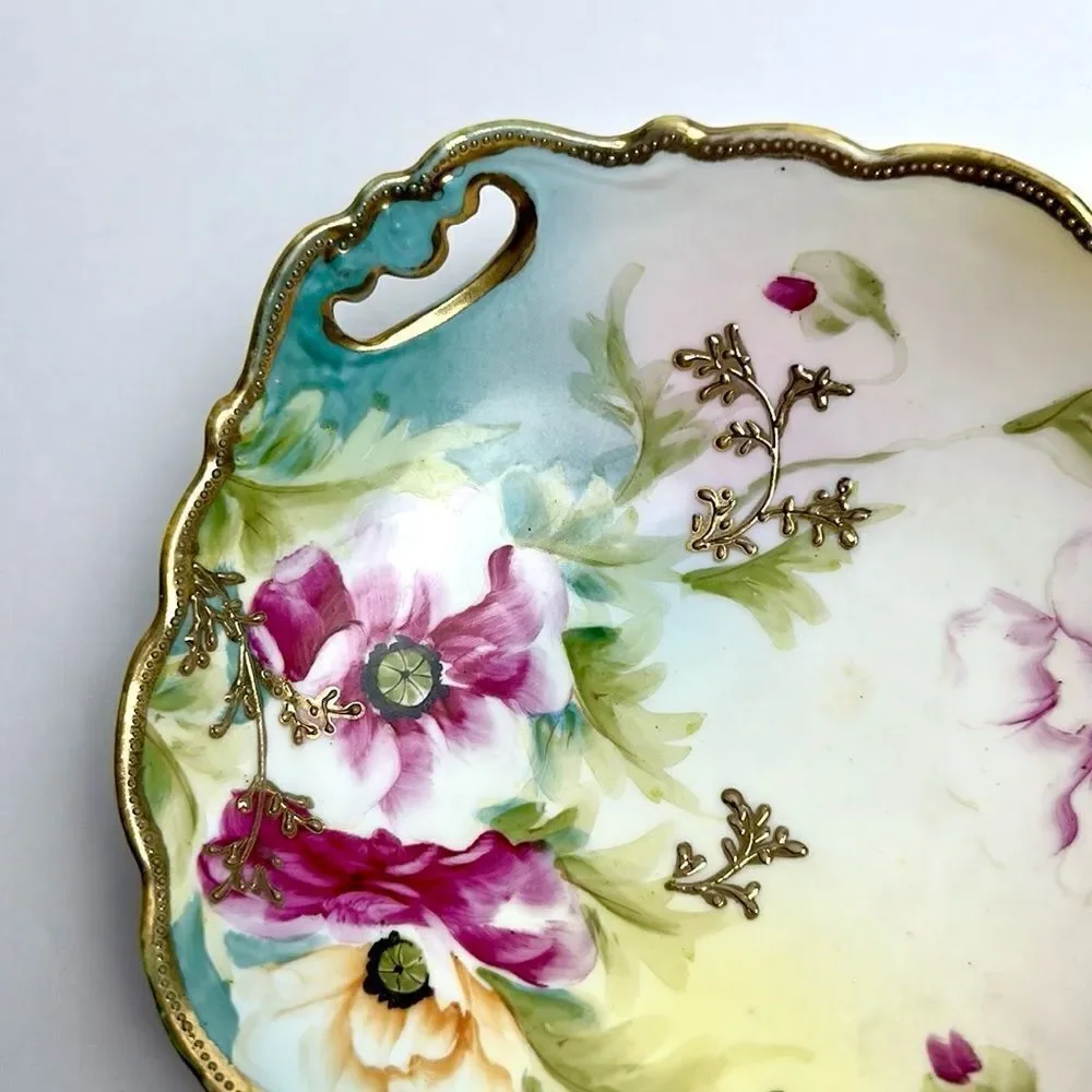 Antique Maple Leaf Mark Nippon Porcelain Hand Painted Embossed Bowl 1891-1911